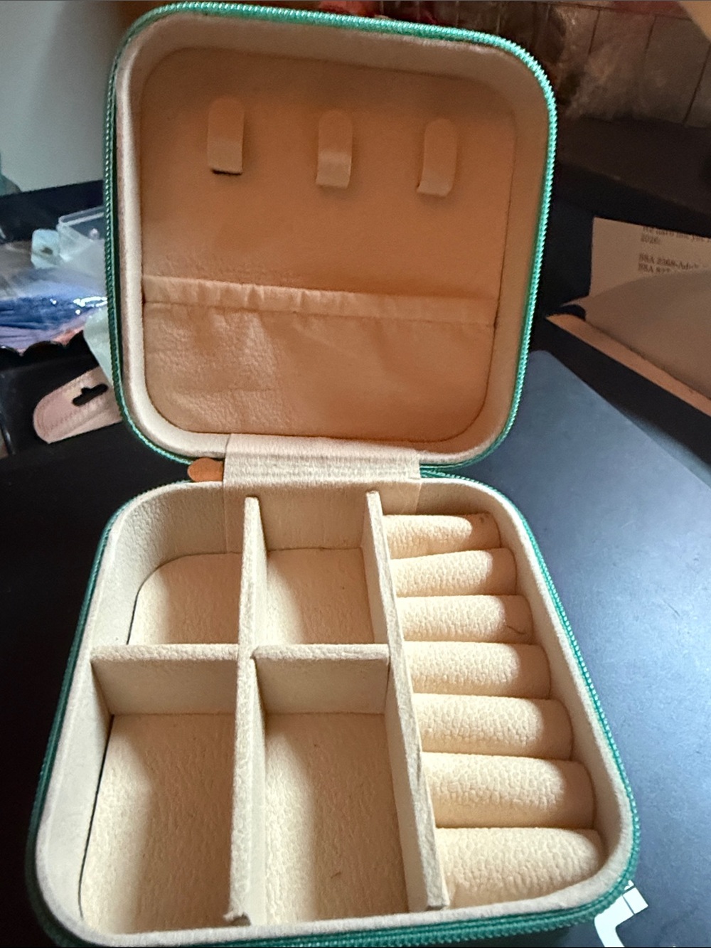 Travel Jewelry Organizer Case - Teal Exterior, Cream Interior